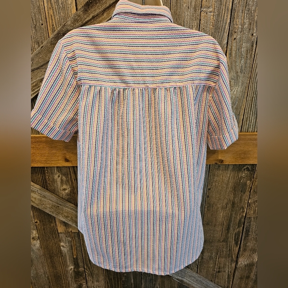 Vintage Rainbow Seersucker Womens Short Sleeve Button Up Medium Boca Bay EUC ^ - Picture 5 of 7